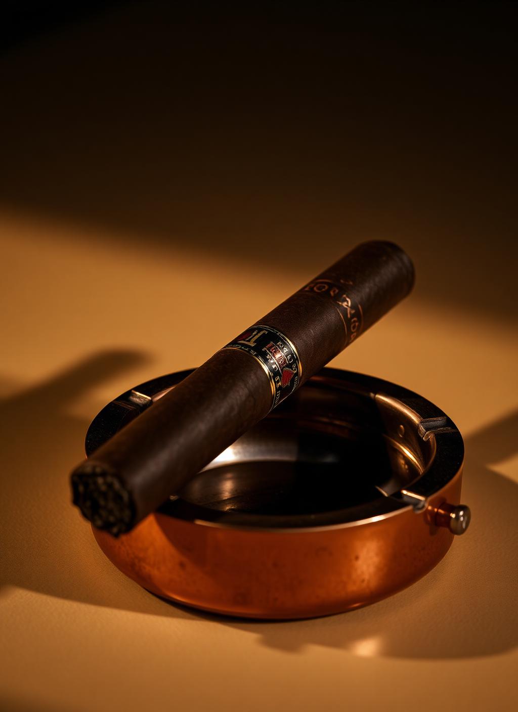 Premium cigar in a copper ashtray at Canberra Tobacconist
